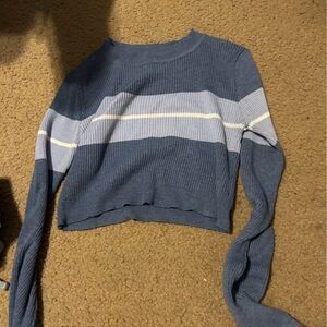 Blue and White Striped Cropped Long sleeve